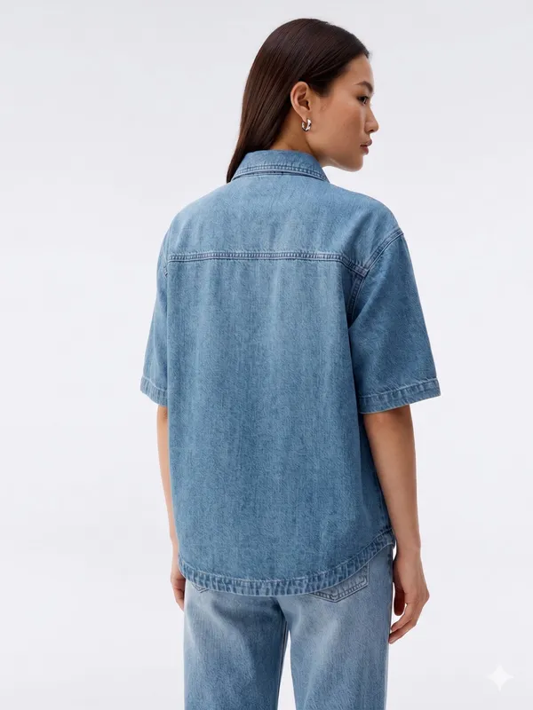 Women's_Short_Sleeve_Denim_Cotton_Shirt