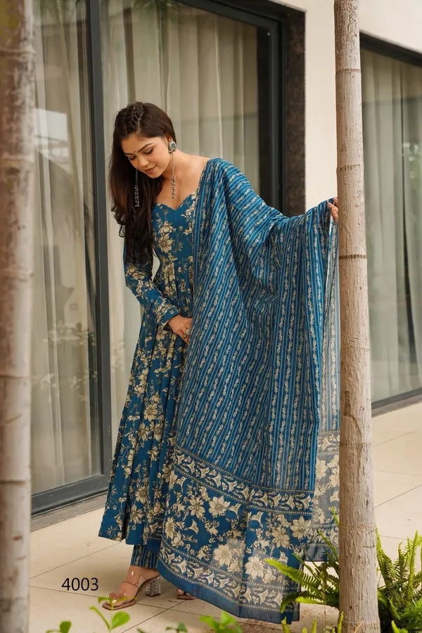 Blue_Floral_Print_Anarkali_Kurta_Set_For_Women