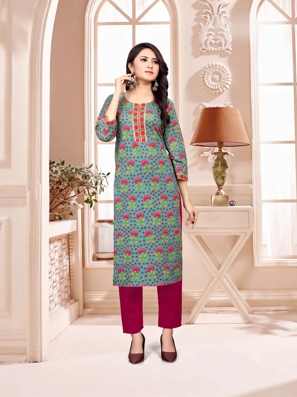 Green_Cotton_Printed_Kurti