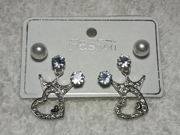 Silver_Alloy_Pearl_Crystal_Angel_Heart_Stud_&_Hnaging_Earring_For_Women_(Pack_Of_3)