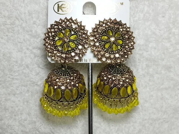Yellow_Oxidized_Silver_Floral_Jhumkas_For_Women