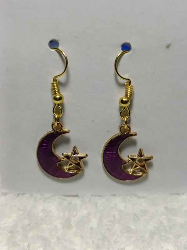 Purple_Enamel_Gold_Plated_Crescent_Moon_Star_Hook_Earrings_For_Women