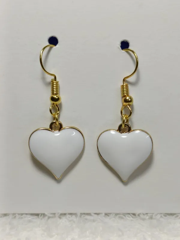 White_Enamel_Heart_Earrings_Gold_Tone_Hook_Earrings_For_Women