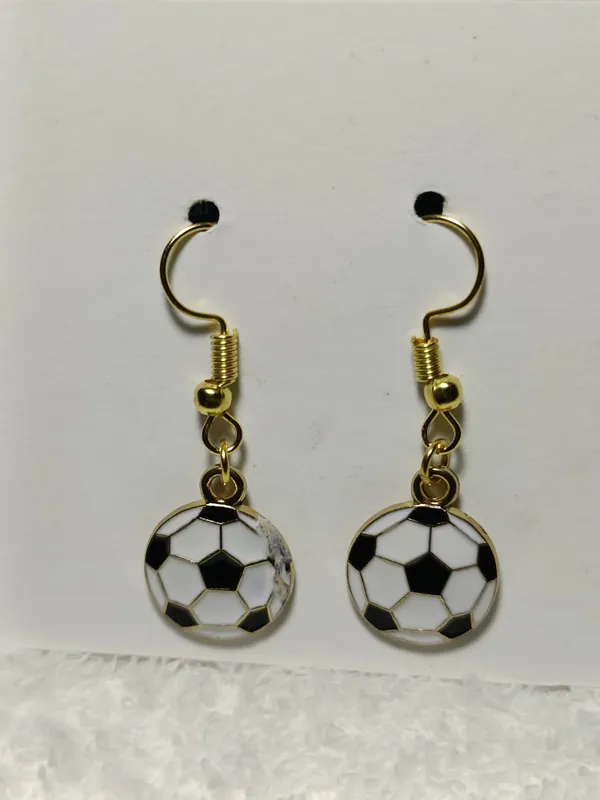 White_Black_Gold_Plated_Football_Charm_Hook_Earrings_For_Women