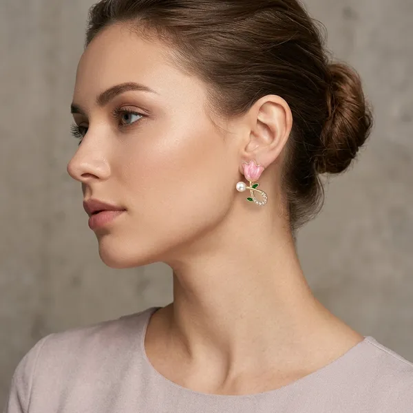 Pink_Alloy_Crystal_Pearl_Butterfly_Stud_&_Hnaging_Earring_For_Women_(Pack_Of_3)