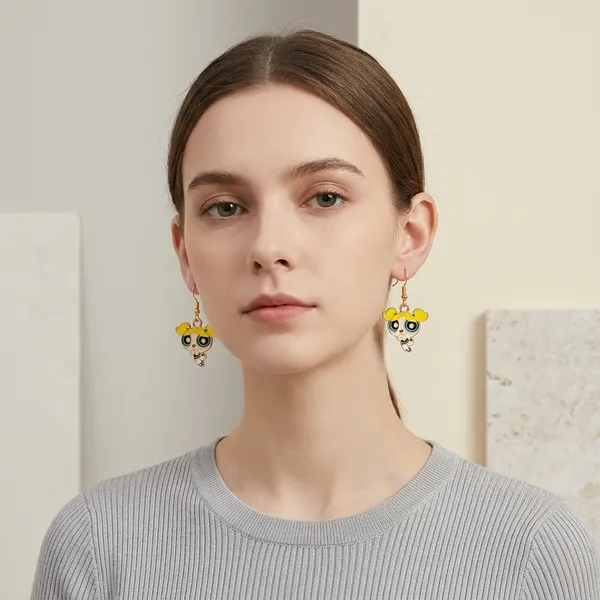 Yellow_Enamel_Alloy_Cartoon_Character_Charm_Hook_Earrings_For_Women