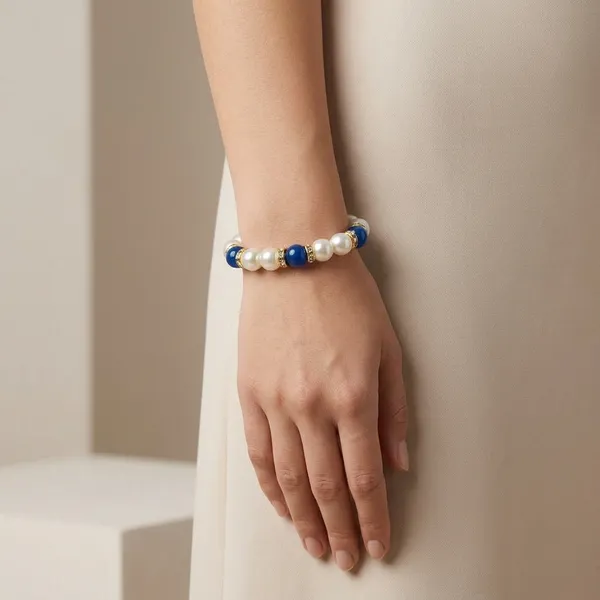 Pearl_Blue_Bead_Alloy_Gold_Spacer_Stretch_Bracelet_For_Women