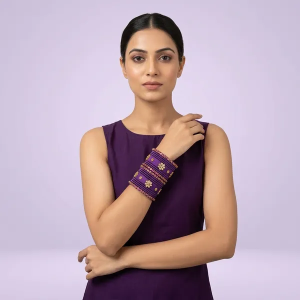 Purple_Silk_Thread_With_Kundan_Bangles_For_Women