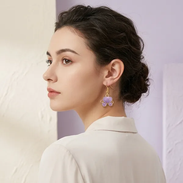 Purple_Gold_Enamel_Princess_Carriage_Hook_Earrings_For_Women