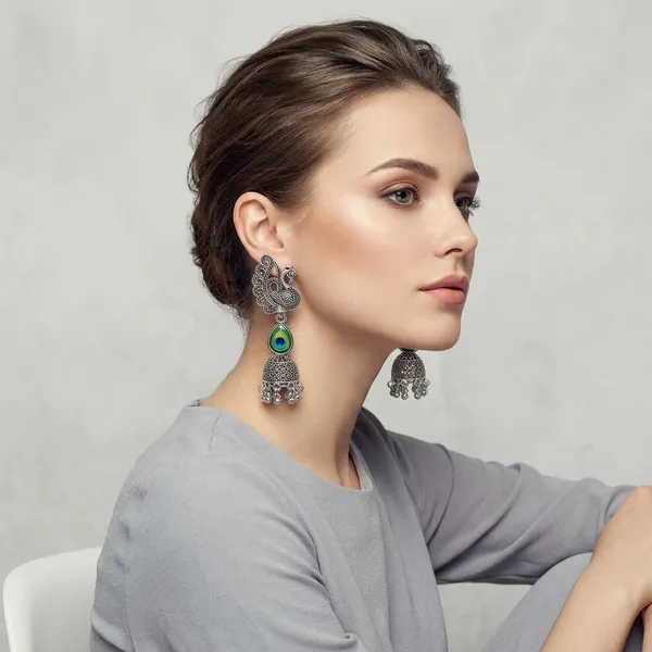 Oxidized_Silver_Enamel_Peacock_Jhumkas_For_Women