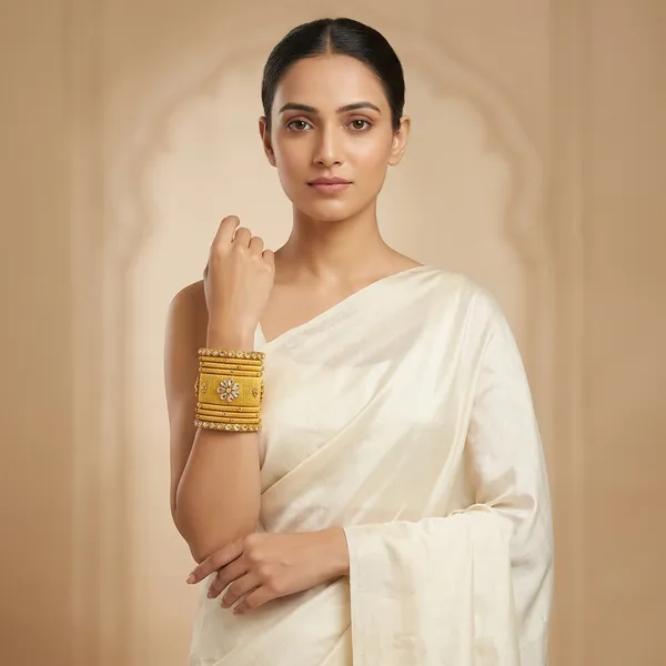 Gold_Silk_Thread_With_Kundan_Bangles_For_Women