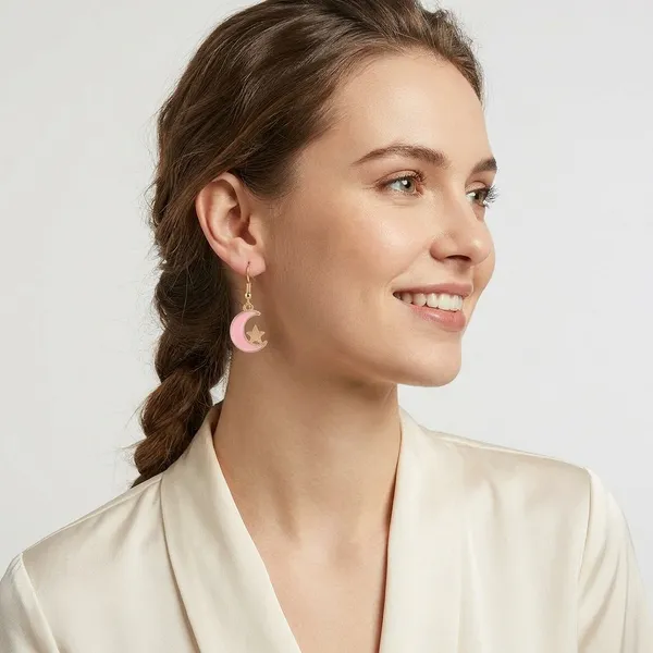 Pink_Gold_Tone_Enamel_Crescent_Moon_Star_Hook_Earrings_For_Women