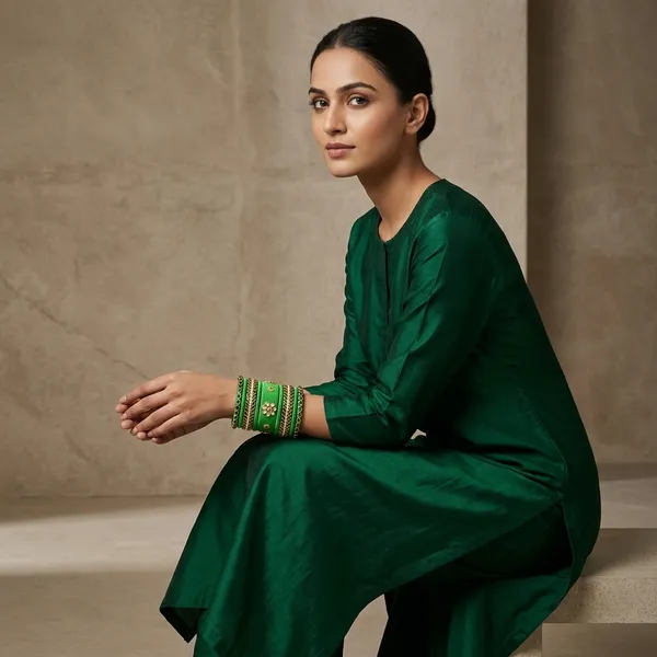Green_Silk_Thread_With_Kundan_Bangles_For_Women
