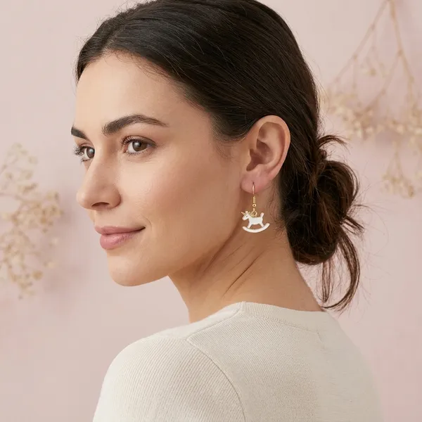 White_Enamel_Gold_Tone_Rocking_Horse_Hook_Earrings_For_Women