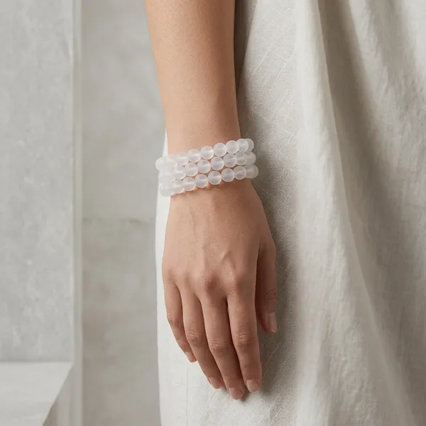 White_Silicone_Beaded_Stretch_Bracelet_For_Women