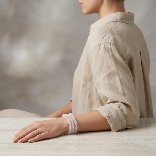 White_Silicone_Beaded_Stretch_Bracelet_For_Women