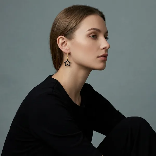 Black_Enamel_Gold_Tone_Star_Hook_Earrings_For_Women