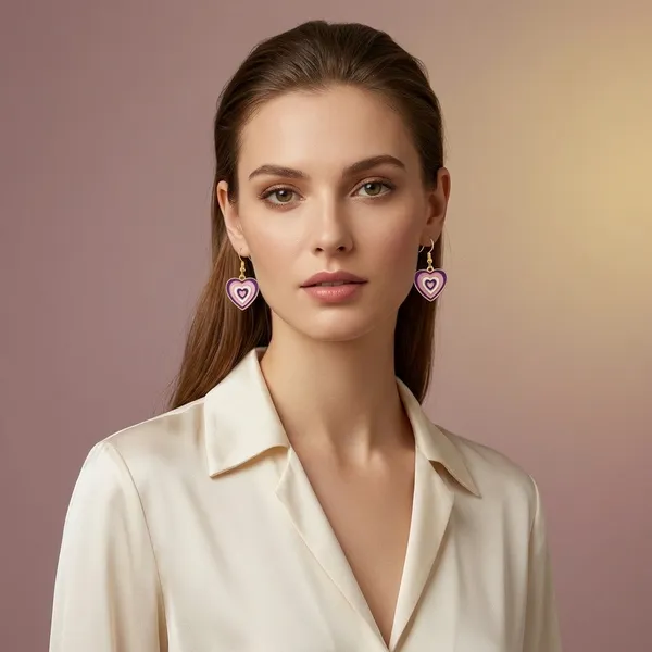 Pink_Purple_Enamel_Concentric_Heart_Hook_Earrings_For_Women