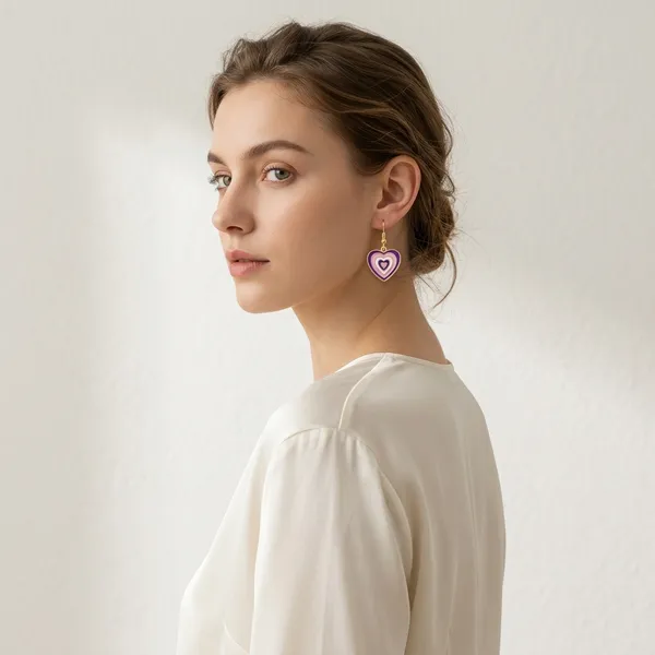 Pink_Purple_Enamel_Concentric_Heart_Hook_Earrings_For_Women