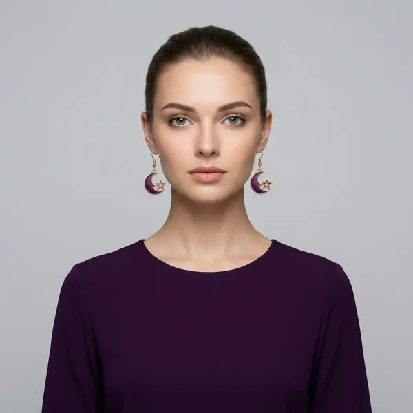 Purple_Enamel_Gold_Plated_Crescent_Moon_Star_Hook_Earrings_For_Women