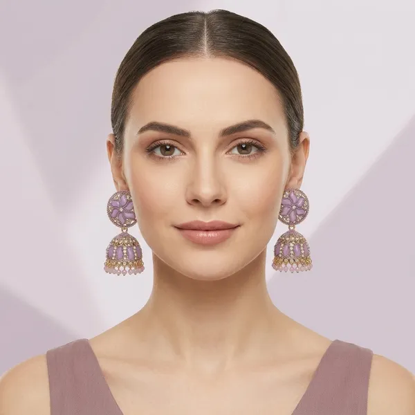 Purple_Gold_Tone_Enamel_Jhumkas_For_Women