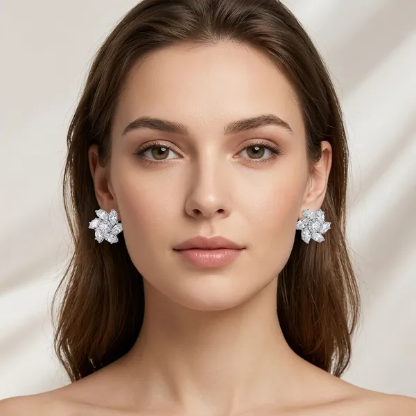 Silver_Cz_Alloy_Flower_Cluster_Stud_Earrings_For_Women
