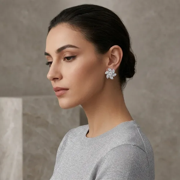 Silver_Cz_Alloy_Flower_Cluster_Stud_Earrings_For_Women