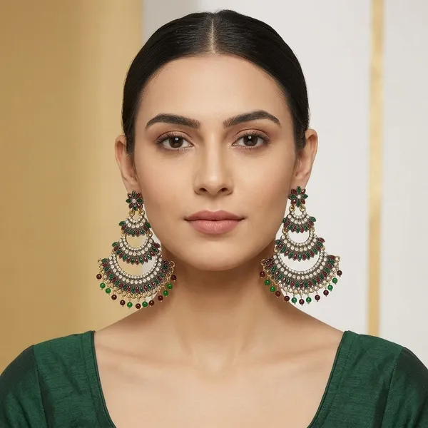 Green_Gold_Plated_Kundan_Pearl_Chandbali_Jhumkas_For_Women