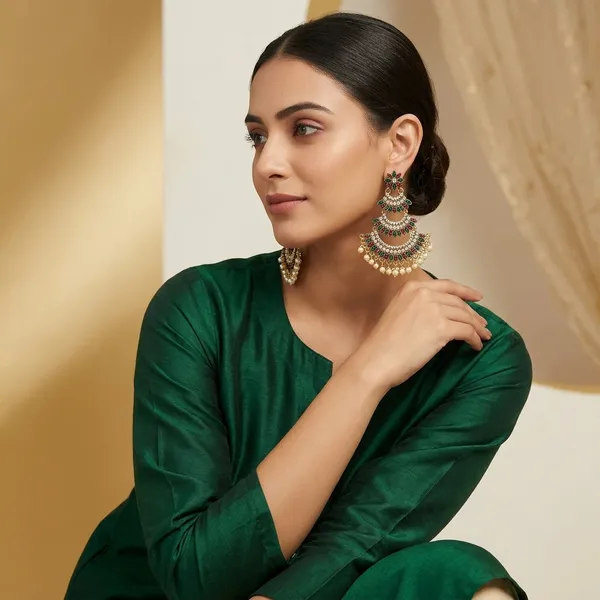 Green_Gold_Plated_Kundan_Pearl_Chandbali_Jhumkas_For_Women