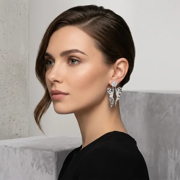 Black_Silver_Cz_Stone_Bow_Stud_Earring_For_Women