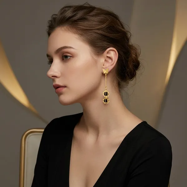 Black_Gold_Plated_Butterfly_Hanging_Earrings_For_Women