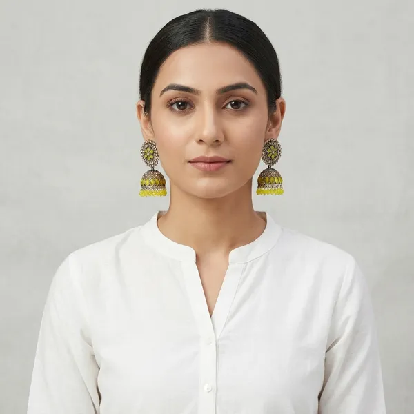 Yellow_Oxidized_Silver_Floral_Jhumkas_For_Women