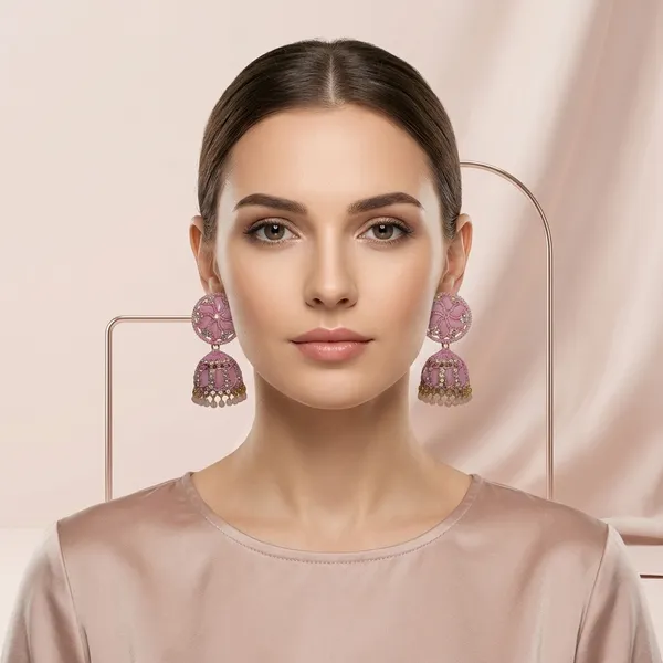 Pink_Thread_Beaded_Embroidered_Jhumkas_For_Women