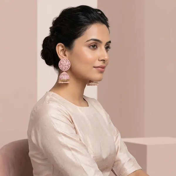Pink_Thread_Beaded_Embroidered_Jhumkas_For_Women