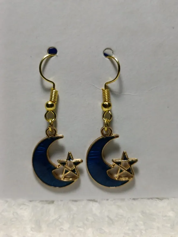 Blue_Enamel_Gold_Tone_Crescent_Moon_Star_Hook_Earrings_For_Women