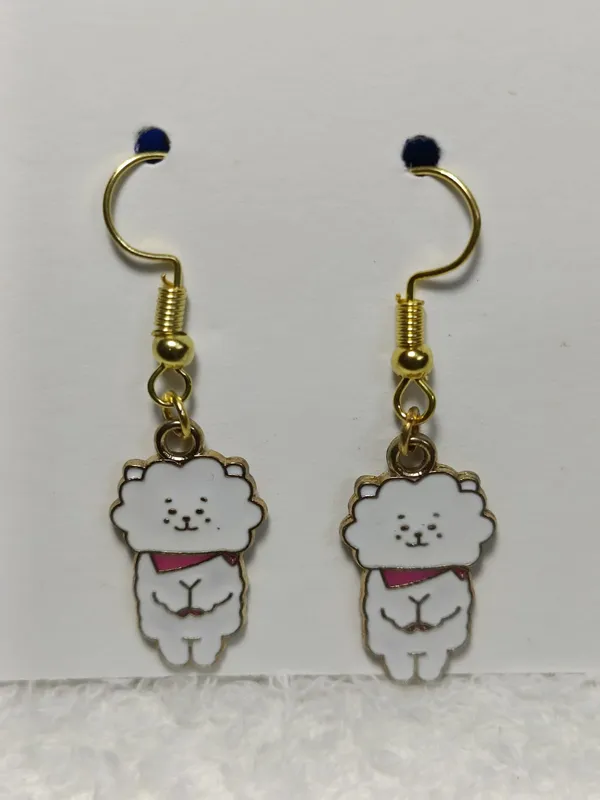 White_Fluffy_Alloy_Enamel_Dog_Charm_Hook_Earrings_For_Women
