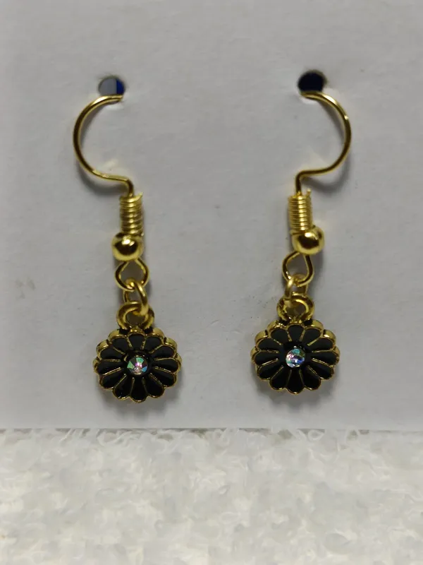 Black_Gold_Tone_Enamel_Floral_Hook_Earrings_For_Women