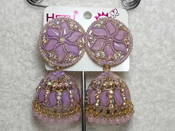 Purple_Gold_Tone_Enamel_Jhumkas_For_Women