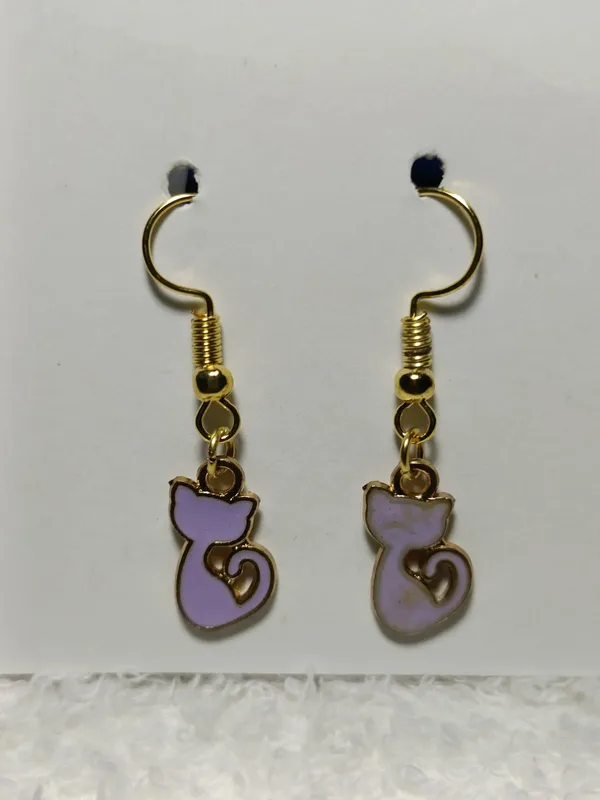 Purple_Enamel_Gold_Tone_Cat_Charm_Hook_Earrings_For_Women