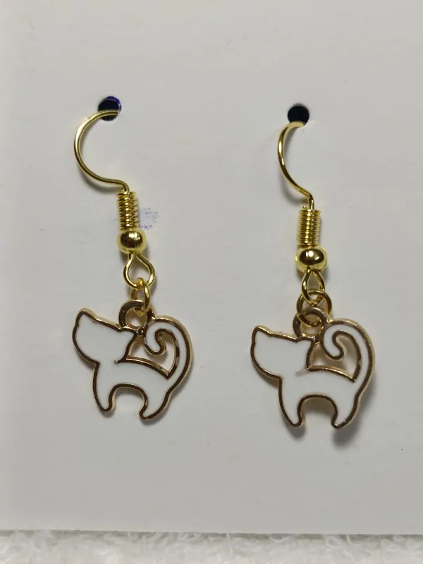 White_Enamel_Cat_Charm_Hook_Earrings_For_Women