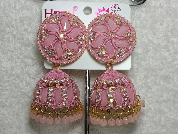 Pink_Thread_Beaded_Embroidered_Jhumkas_For_Women