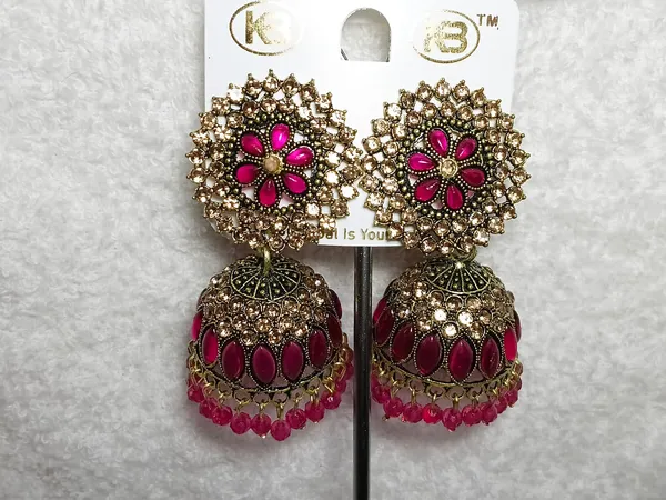 Pink_Enamel_Gold_Tone_Alloy_Floral_Jhumkas_For_Women