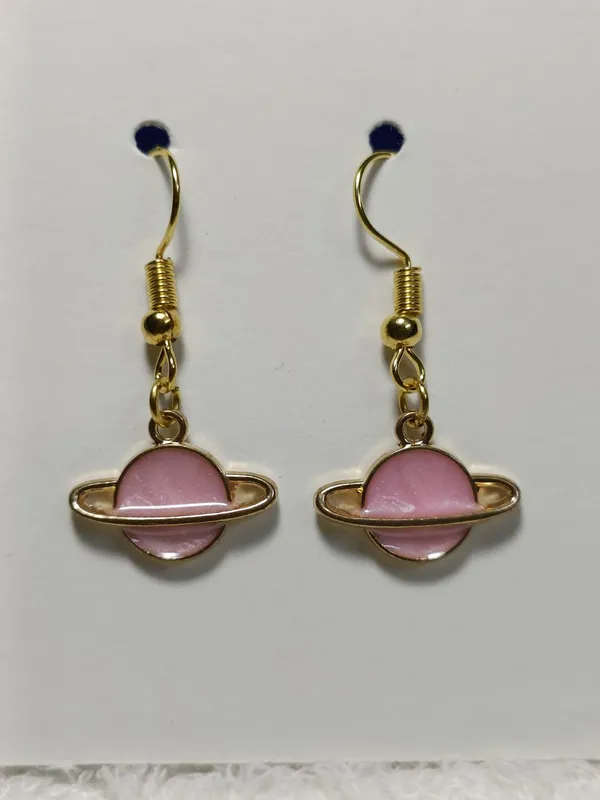 Pink_Enamel_Gold_Plated_Planet_Charm_Hook_Earrings_For_Women