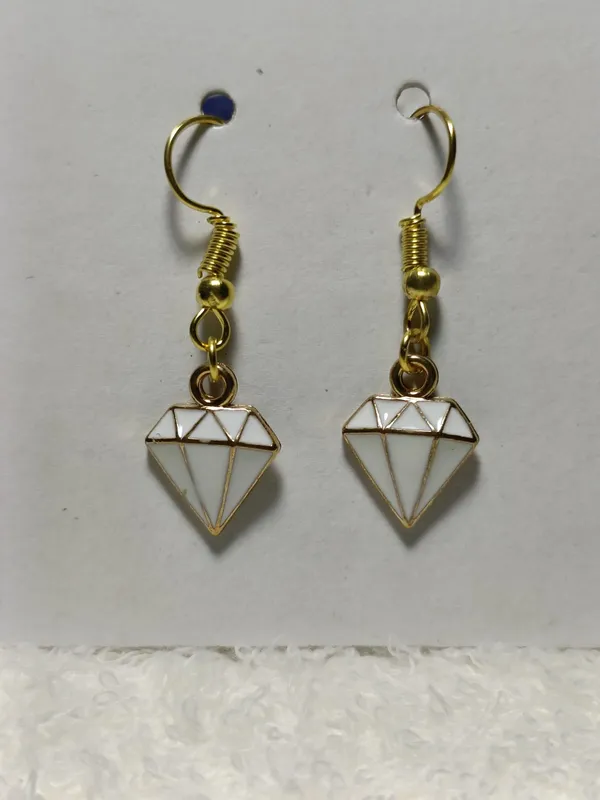 White_Enamel_Gold_Tone_Diamond_Shape_Hook_Earrings_For_Women