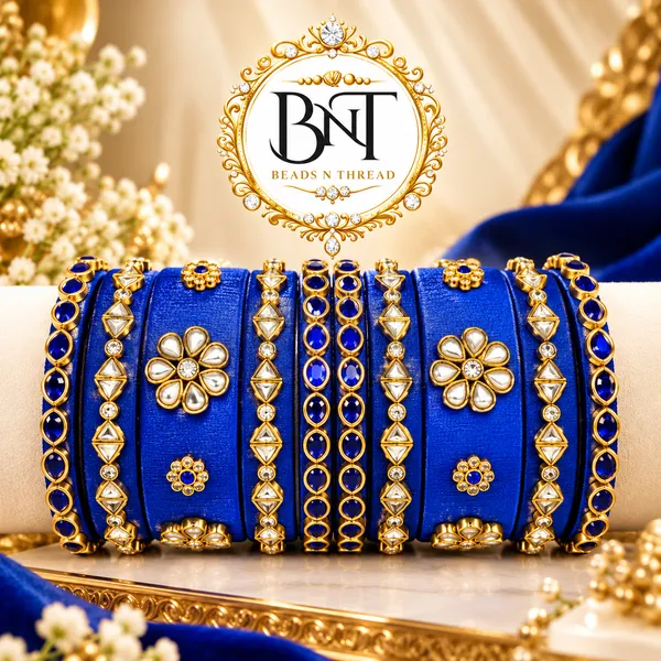 Royal_Blue_Silk_Thread_With_Kundan_Bangles_For_Women