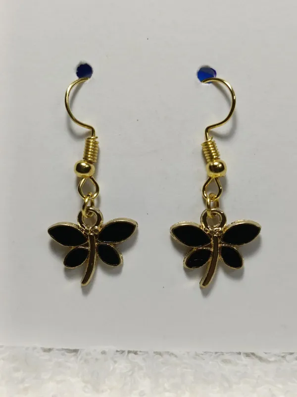 Black_Enamel_Gold_Tone_Dragonfly_Hook_Earrings_For_Women