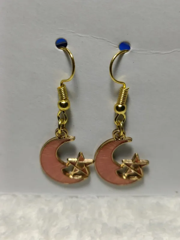 Pink_Gold_Tone_Enamel_Crescent_Moon_Star_Hook_Earrings_For_Women