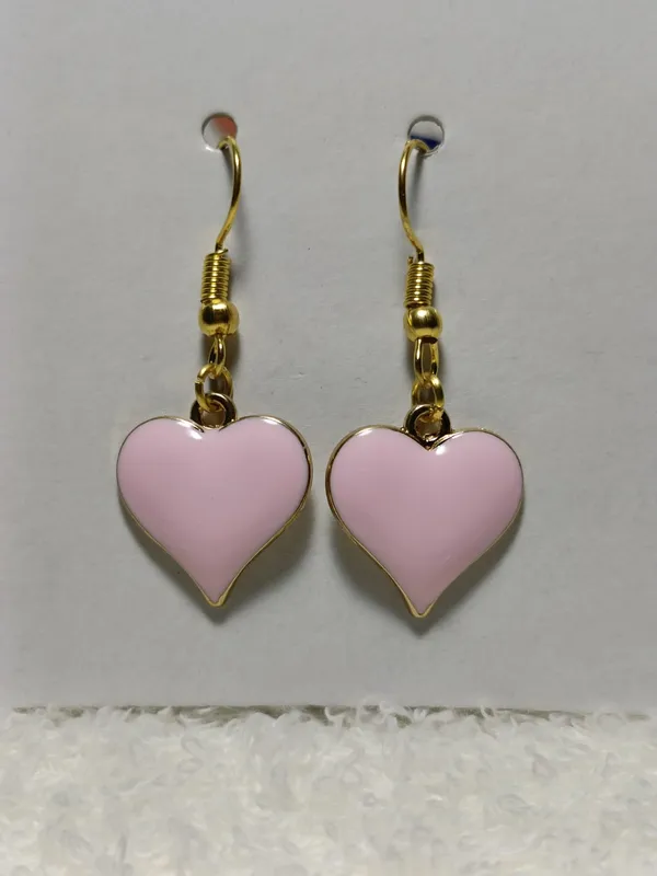 Pink_Enamel_Heart_Shaped_Gold_Tone_Hook_Earrings_For_Women