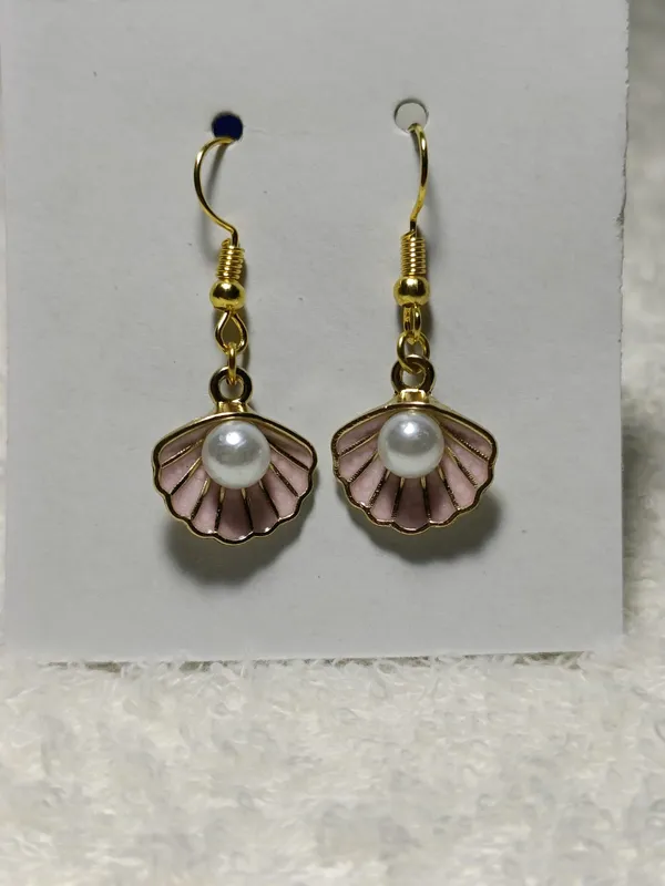 Pink_Enamel_Shell_Pearl_Alloy_Hook_Earrings_For_Women