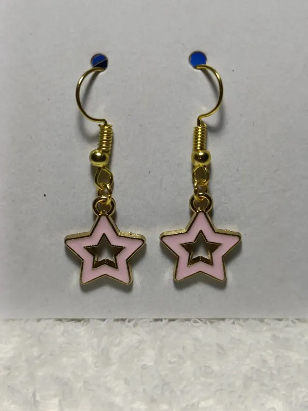 Pink_Enamel_Star_Charm_Hook_Earrings_For_Women